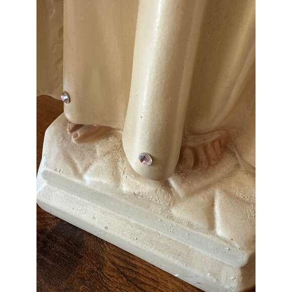 Vintage Infant Jesus of Prague Statue Spanish Olot Chalkware Silver Brocade - Picture 9 of 16